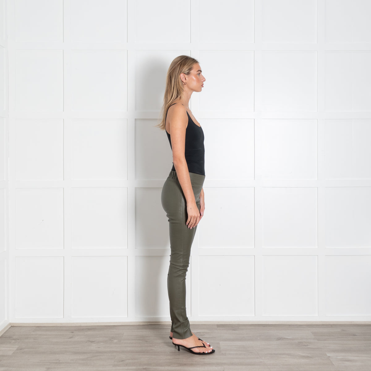 Joseph Green Leather Slim Leggings