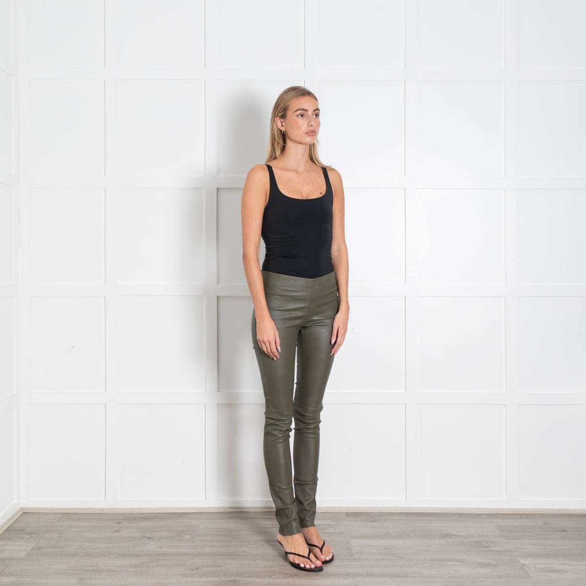Joseph Green Leather Slim Leggings