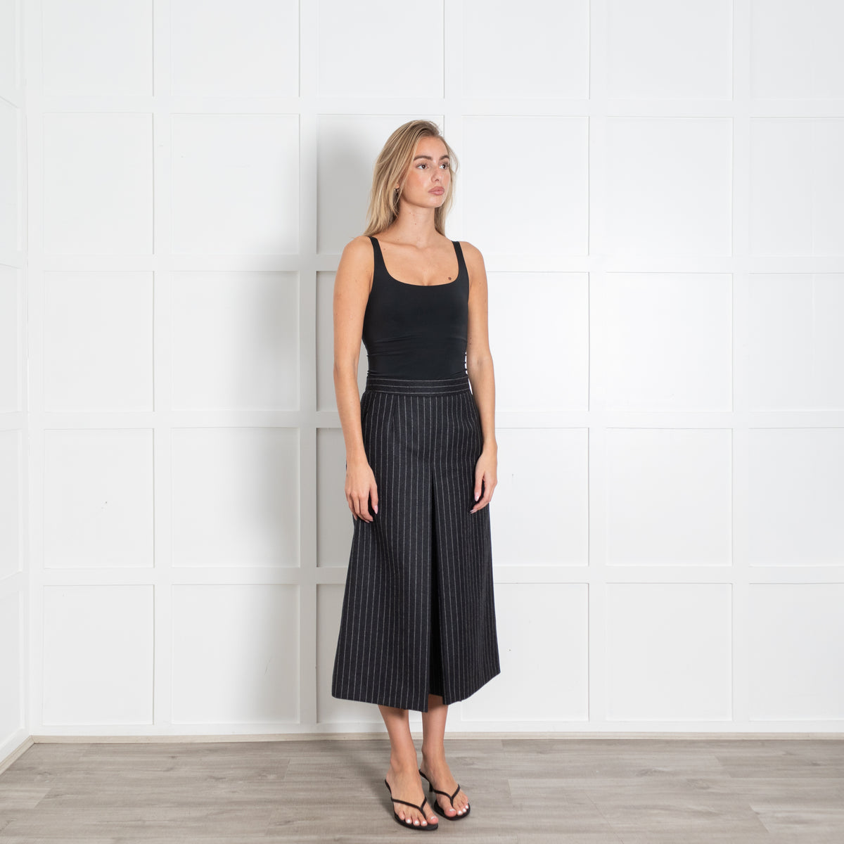Saint Laurent Dark Grey White Pinstripes Culottes