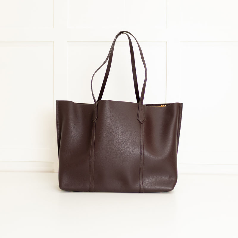Tory Burch Dark Brown Grainy Leather Tote Bag