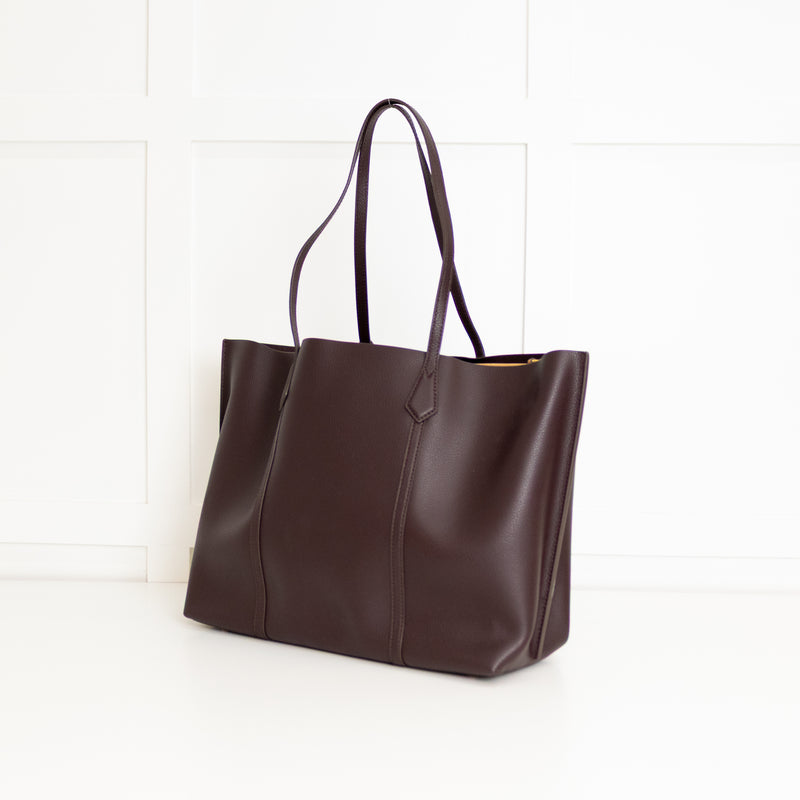 Tory Burch Dark Brown Grainy Leather Tote Bag