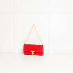 Tory Burch Ruby Red Juliette Gold Chain Clutch