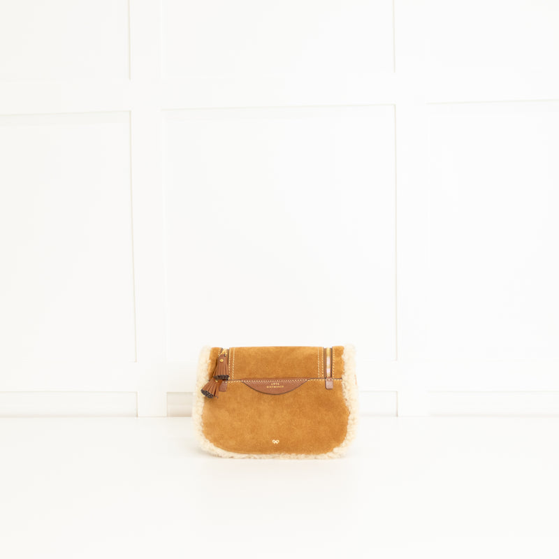 Anya Hindmarch Vere Small Soft Satchel Tan Shearling Crossbody