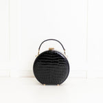 Aspinal Of London Black Patent Croc Hat Box Bag