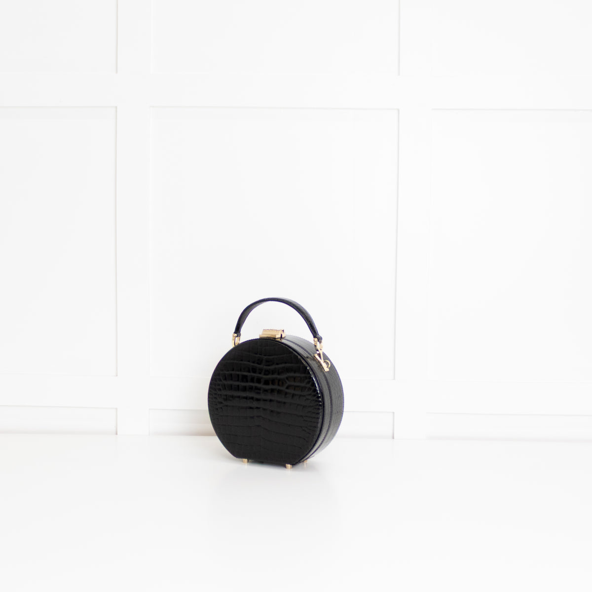 Aspinal Of London Black Patent Croc Hat Box Bag