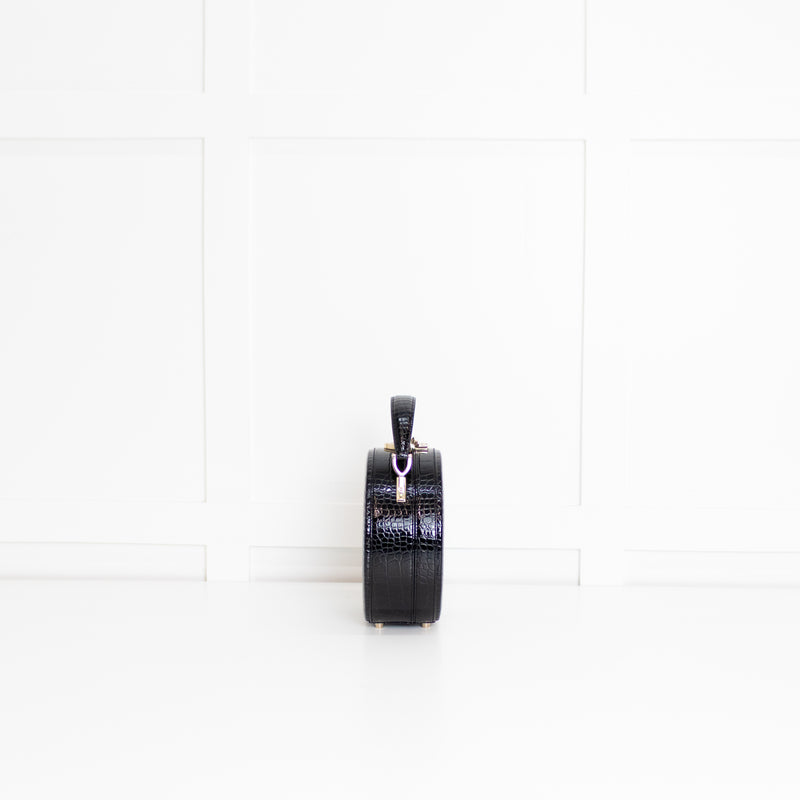 Aspinal Of London Black Patent Croc Hat Box Bag