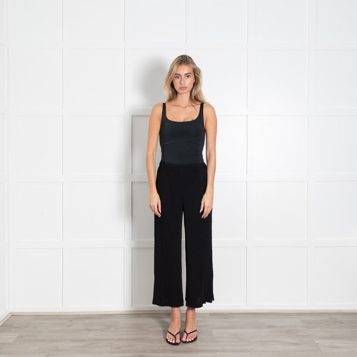 Issey Miyake Black Wide-Leg Flared Pleated Trousers