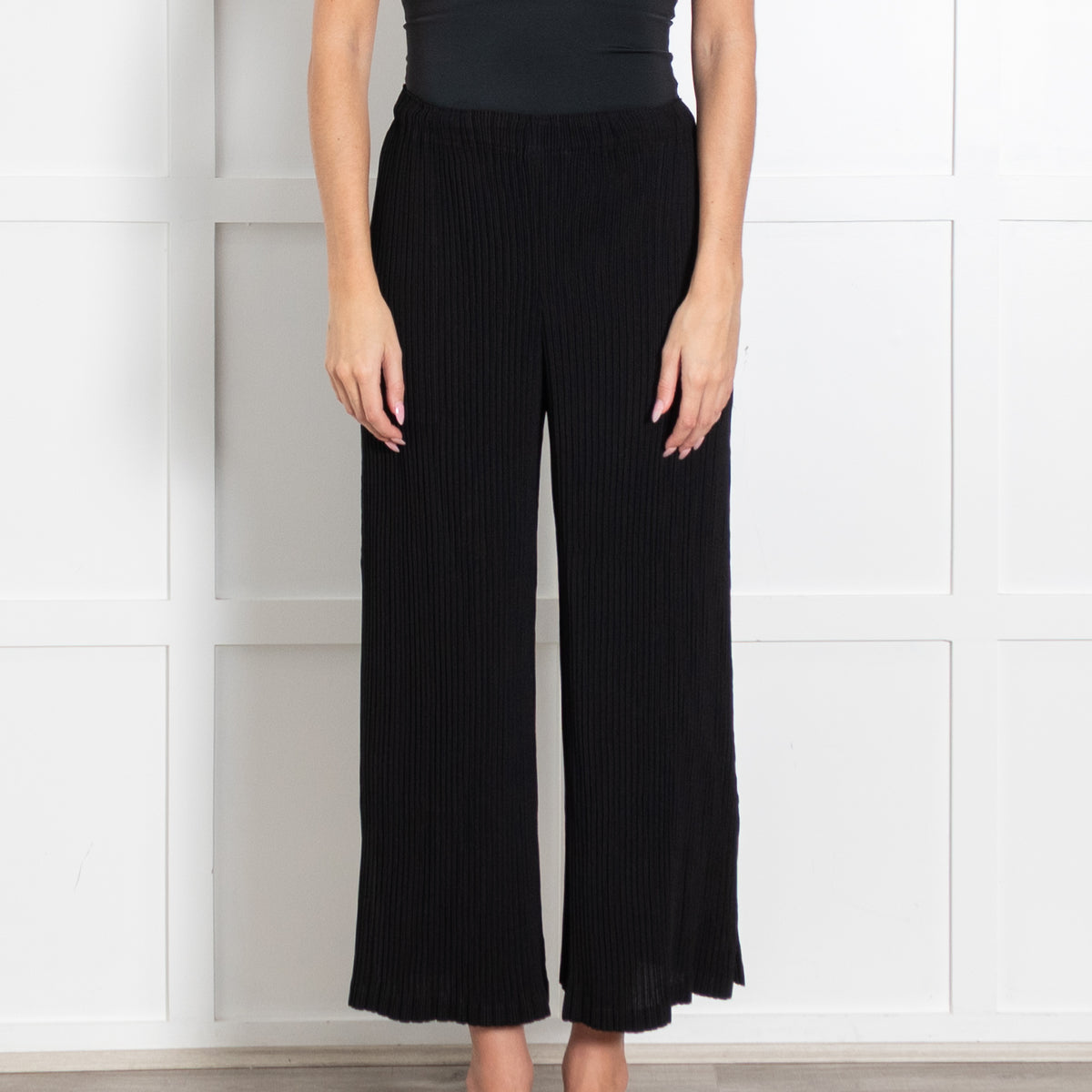 Issey Miyake Black Wide-Leg Flared Pleated Trousers