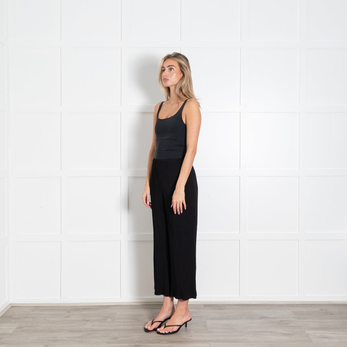 Issey Miyake Black Wide-Leg Flared Pleated Trousers