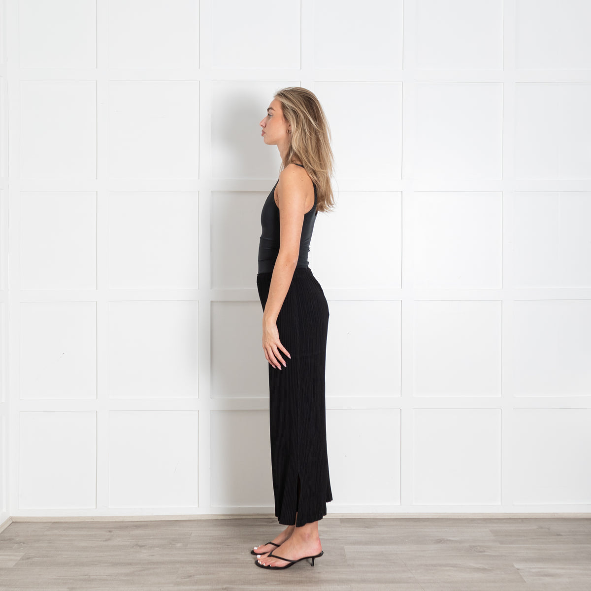 Issey Miyake Black Wide-Leg Flared Pleated Trousers