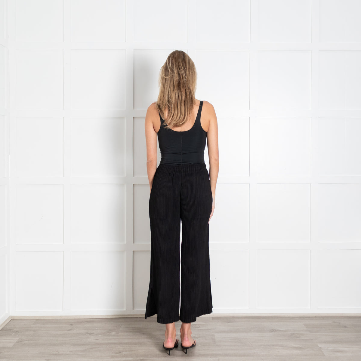 Issey Miyake Black Wide-Leg Flared Pleated Trousers