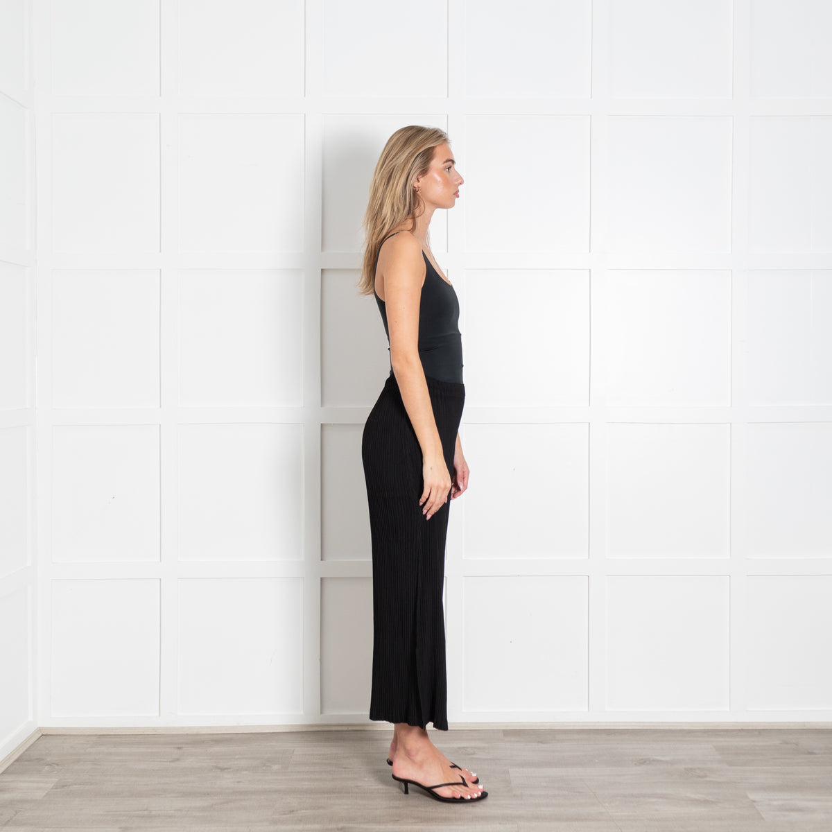 Issey Miyake Black Wide-Leg Flared Pleated Trousers