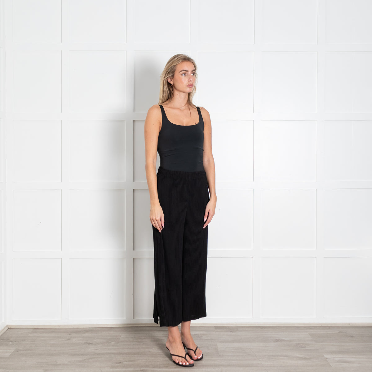 Issey Miyake Black Wide-Leg Flared Pleated Trousers