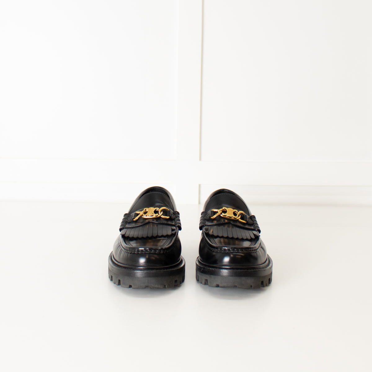 Celine Black Leather Triomphe Loafers