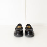 Celine Black Leather Triomphe Loafers