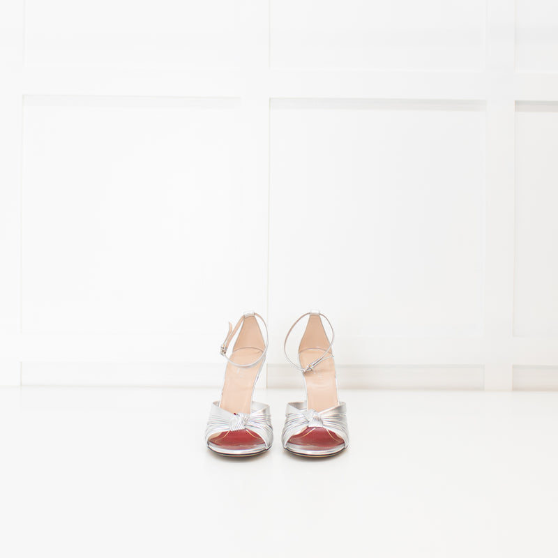 Gucci Silver Knotted Heels with Ankle Strap