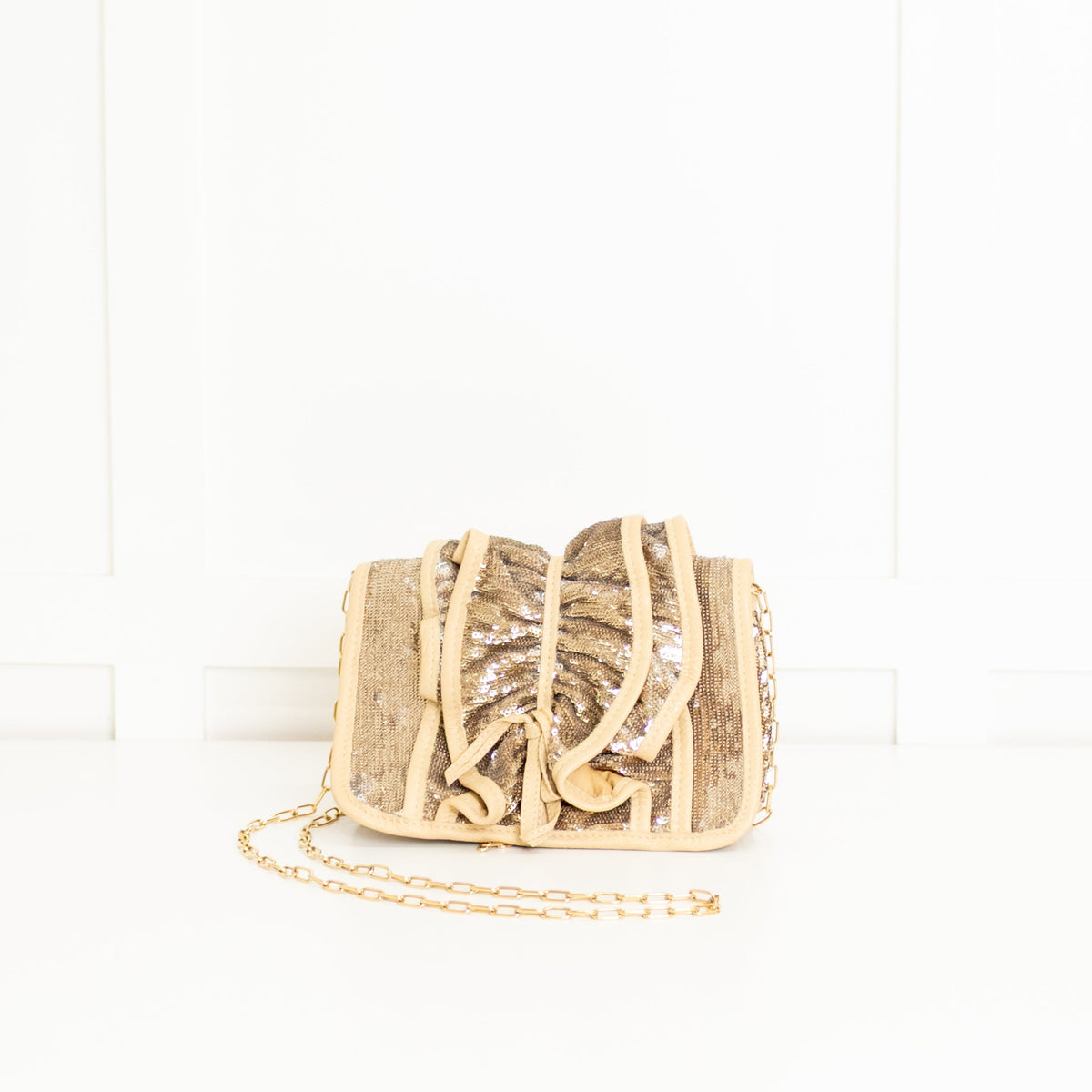 Red Valentino Beige Sequinned Frill Crossbody Small Bag