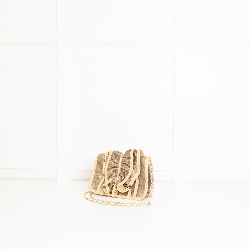 Red Valentino Beige Sequinned Frill Crossbody Small Bag