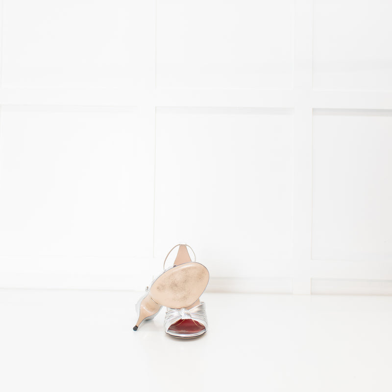 Gucci Silver Knotted Heels with Ankle Strap