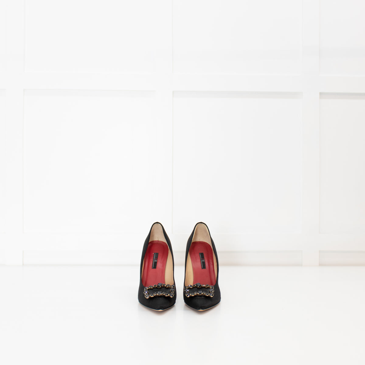 Carolina Herrera Black Satin Jewelled Buckle Heels