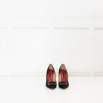 Carolina Herrera Black Satin Jewelled Buckle Heels