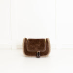 Anya Hindmarch Small Vere Satchel in Coffee Suede with Shearling Trim