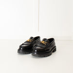 Celine Black Leather Triomphe Loafers