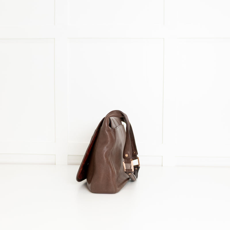 Longchamp Brown Grainy Leather Flap Shoulder Bag