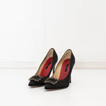 Carolina Herrera Black Satin Jewelled Buckle Heels