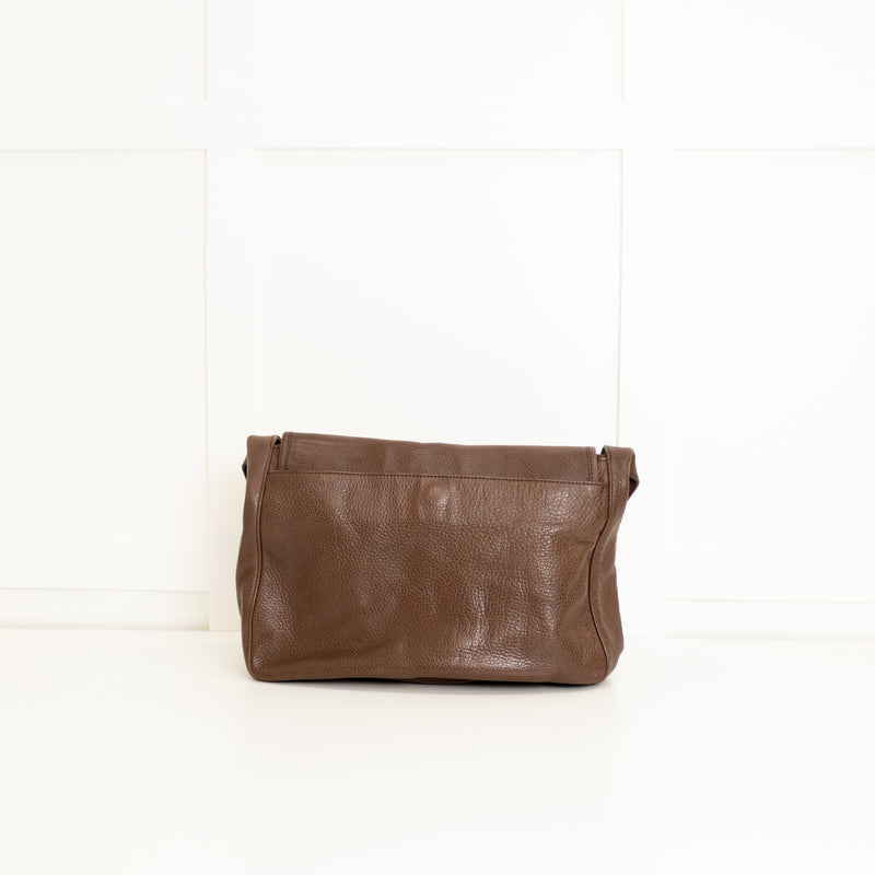Longchamp Brown Grainy Leather Flap Shoulder Bag