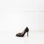 Carolina Herrera Black Satin Jewelled Buckle Heels