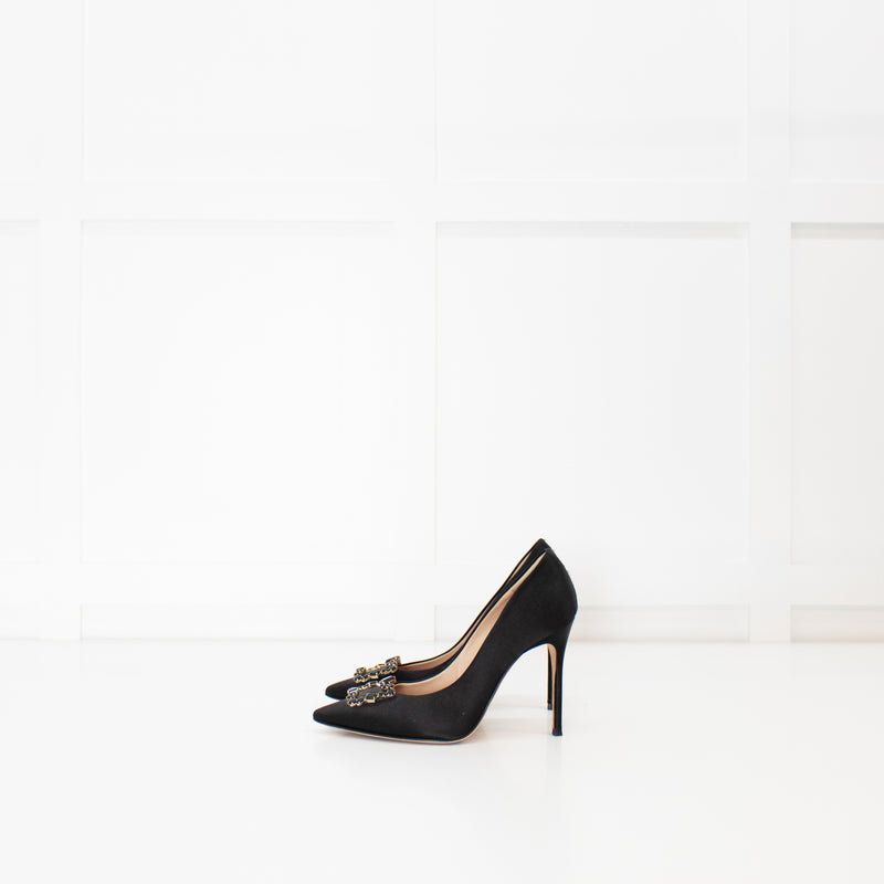 Carolina Herrera Black Satin Jewelled Buckle Heels