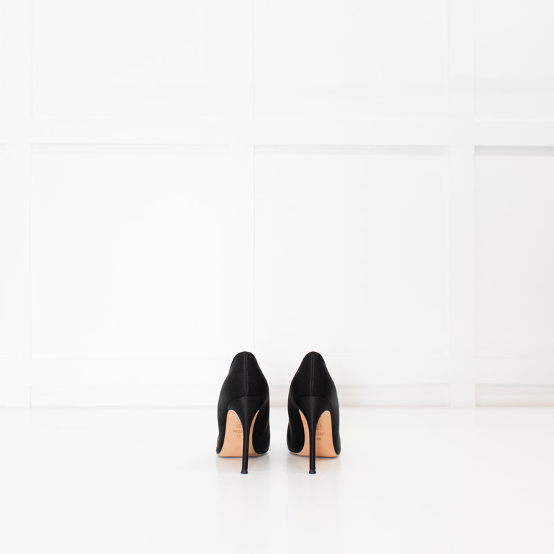 Carolina Herrera Black Satin Jewelled Buckle Heels