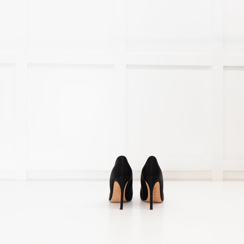 Carolina Herrera Black Satin Jewelled Buckle Heels