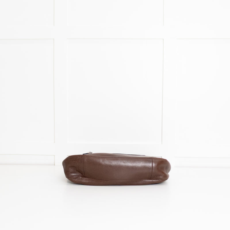 Longchamp Brown Grainy Leather Flap Shoulder Bag