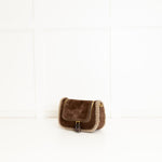 Anya Hindmarch Small Vere Satchel in Coffee Suede with Shearling Trim