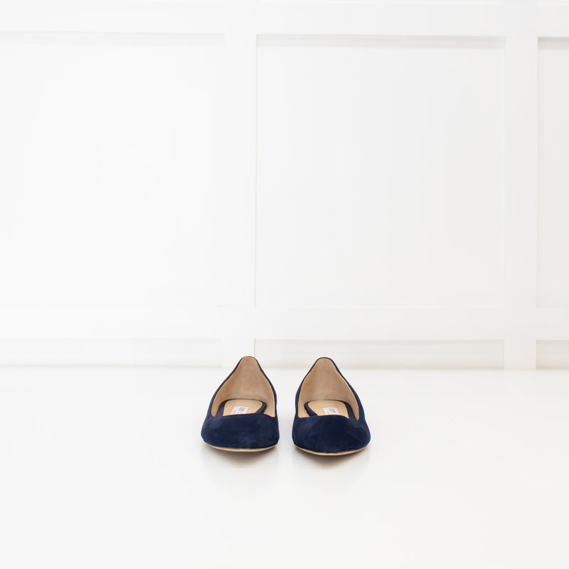 Jimmy Choo Navy Blue Suede Pointed Toe Flats