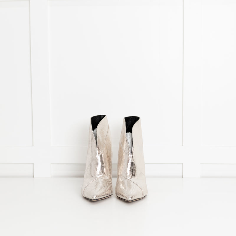 Isabel Marant Silver Embossed Leather Archenn Heeled Ankle Boots