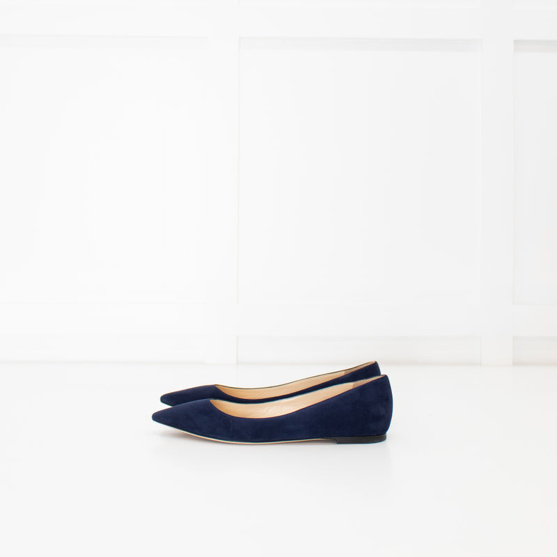 Jimmy Choo Navy Blue Suede Pointed Toe Flats