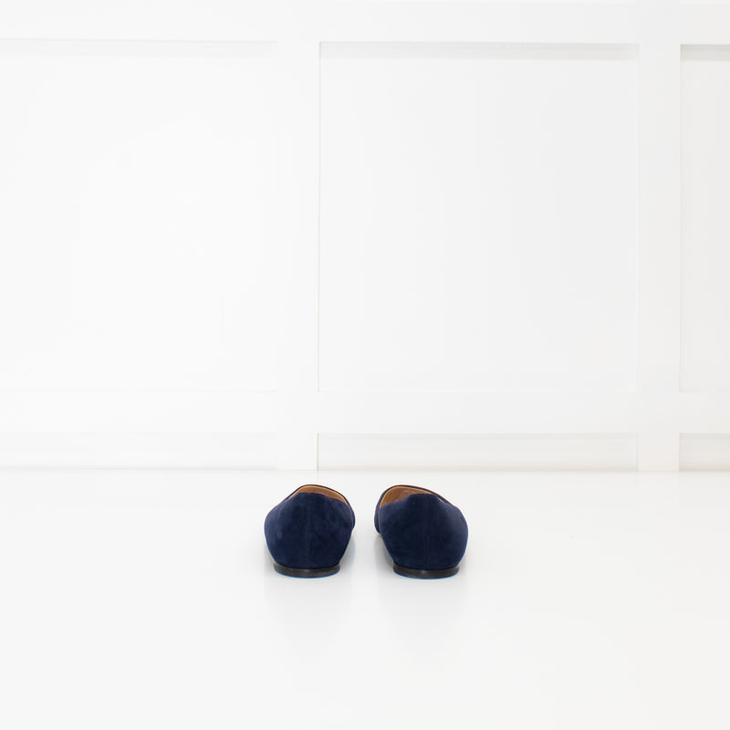 Jimmy Choo Navy Blue Suede Pointed Toe Flats