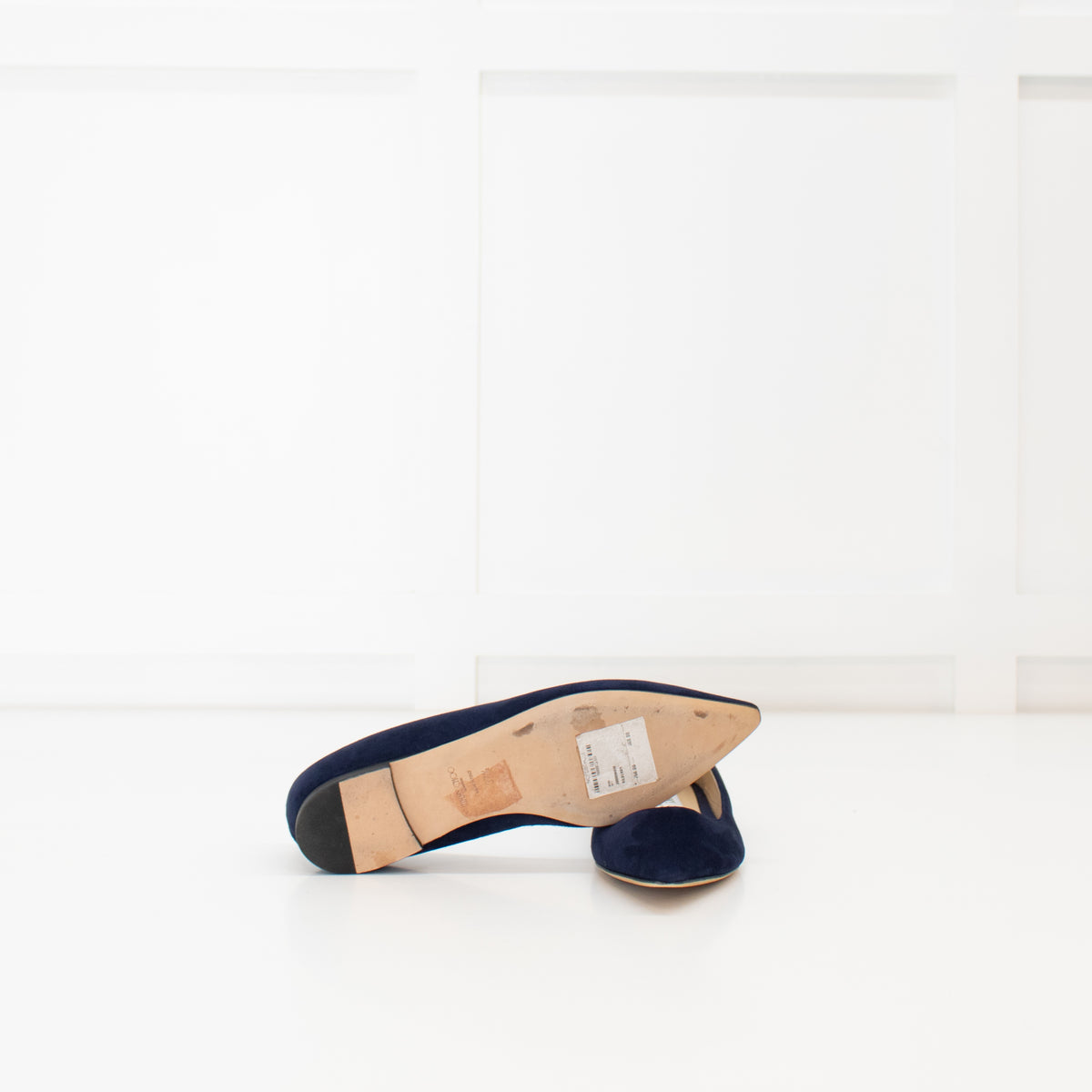 Jimmy Choo Navy Blue Suede Pointed Toe Flats