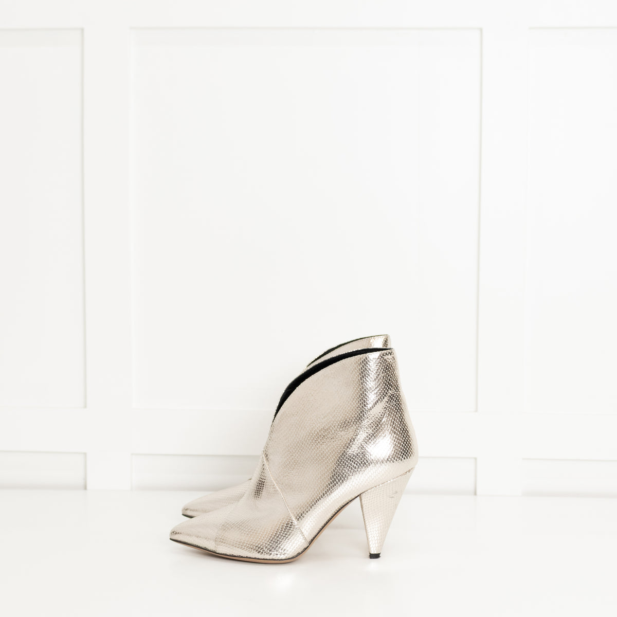 Isabel Marant Silver Embossed Leather Archenn Heeled Ankle Boots