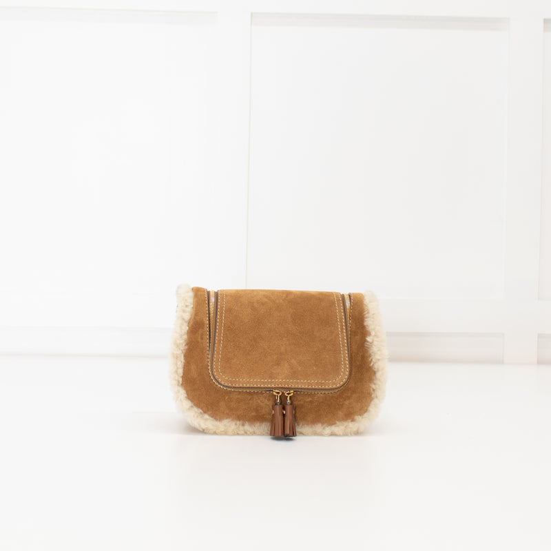 Anya Hindmarch Vere Small Soft Satchel Tan Shearling Crossbody