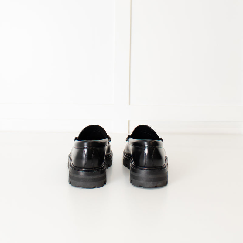 Celine Black Leather Triomphe Loafers