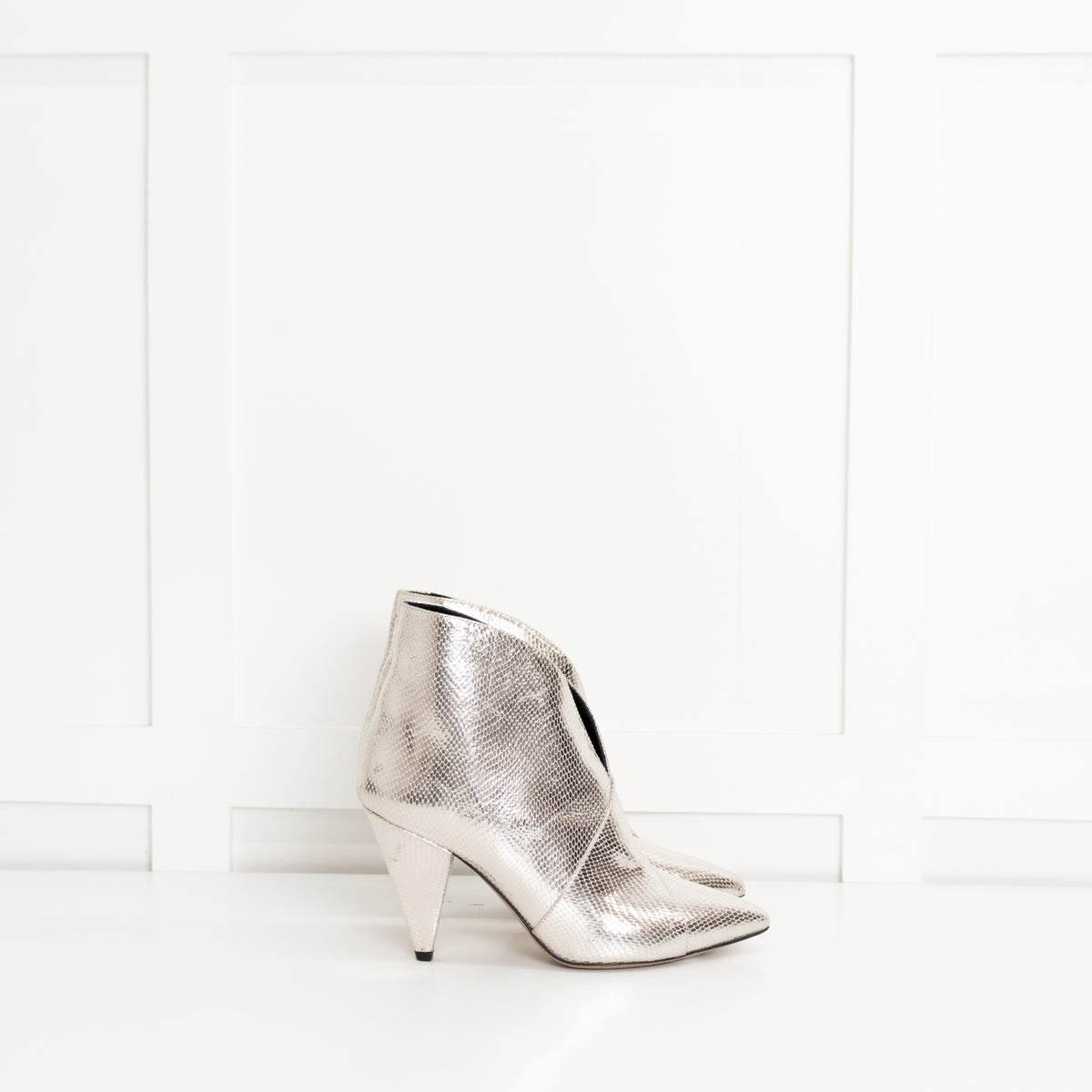 Isabel Marant Silver Embossed Leather Archenn Heeled Ankle Boots
