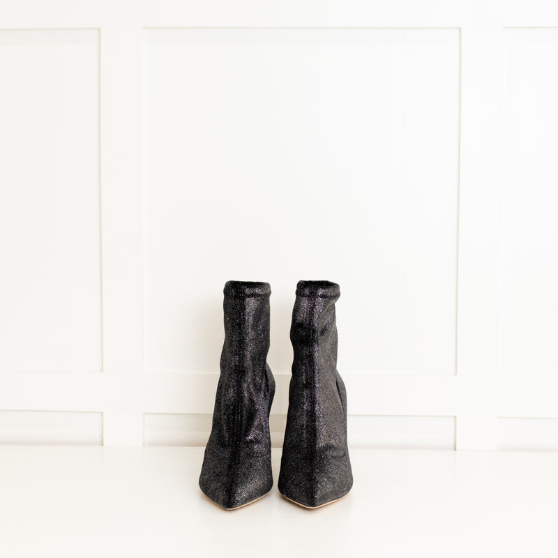 Jimmy Choo Silver Stretch Fabric Heeled Ankle Boots