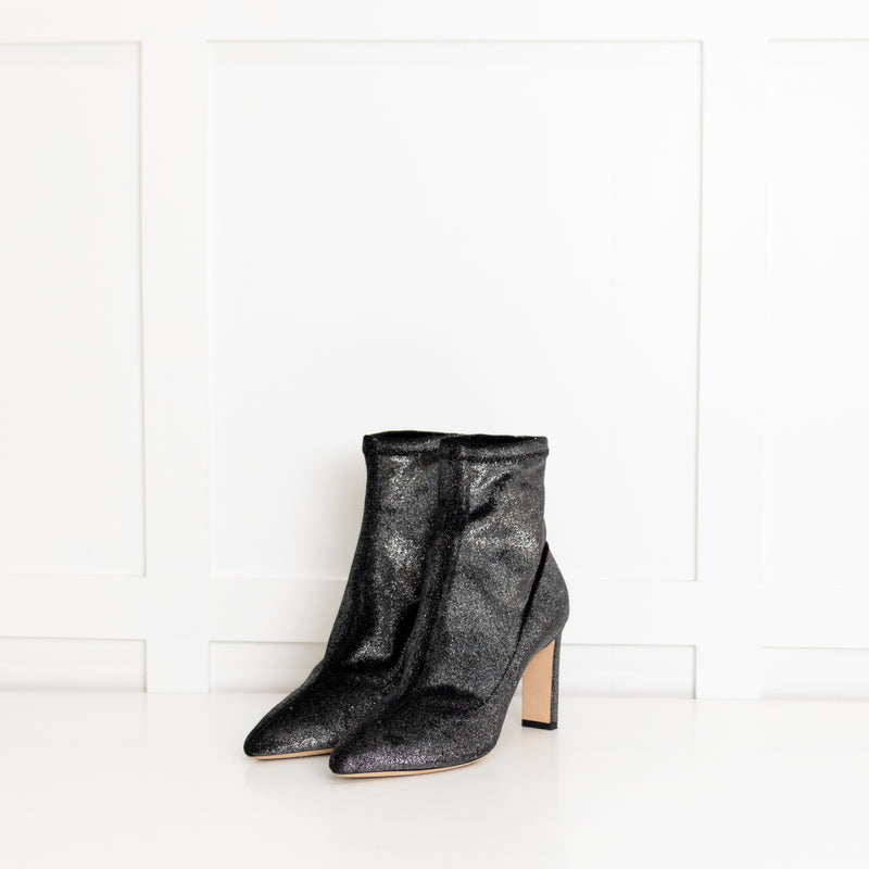 Jimmy Choo Silver Stretch Fabric Heeled Ankle Boots