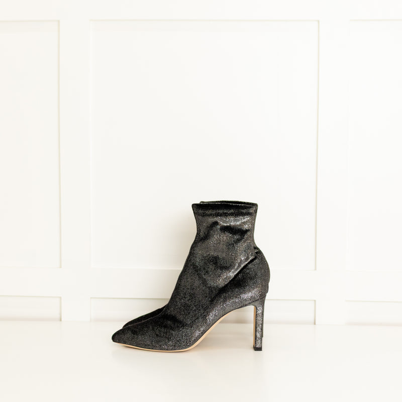 Jimmy Choo Silver Stretch Fabric Heeled Ankle Boots