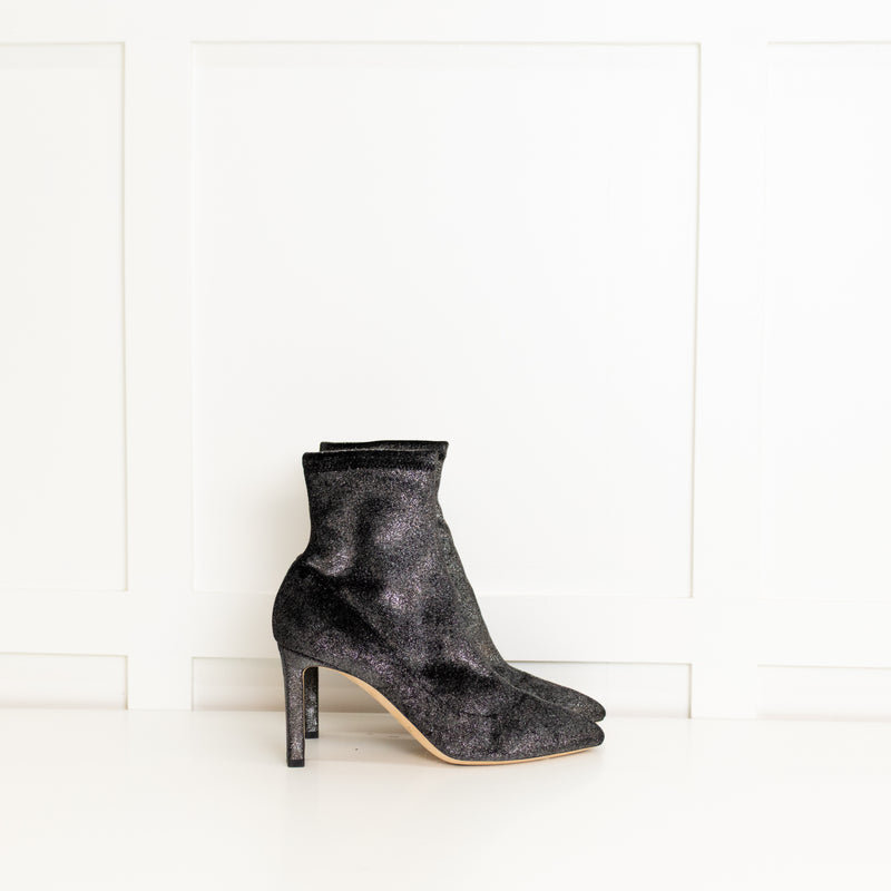 Jimmy Choo Silver Stretch Fabric Heeled Ankle Boots
