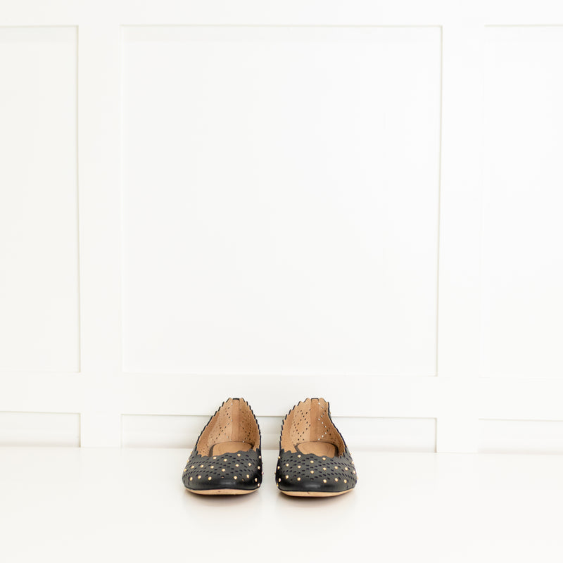 Chloe Black Laser Cut Studded Flat Pumps